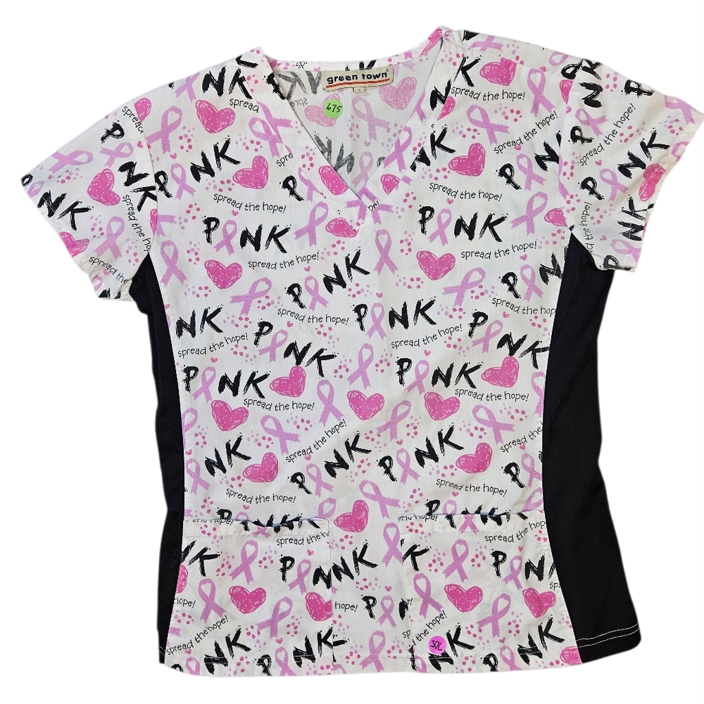 Greentown Pink Ribbon Scrub Top